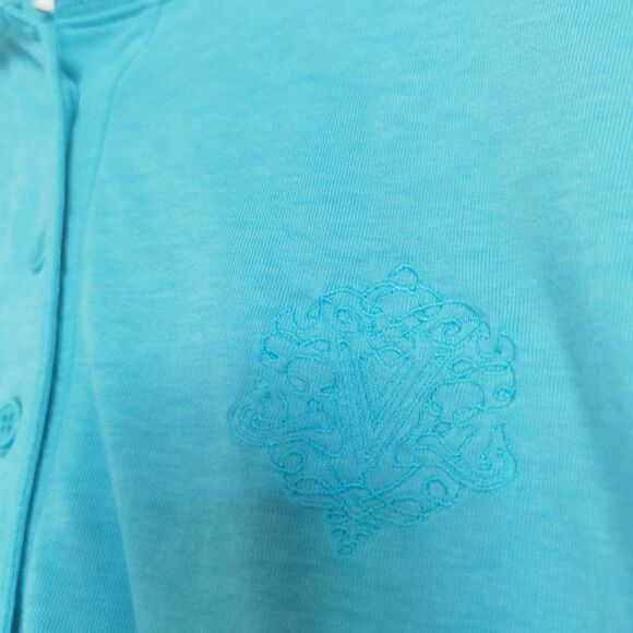 Vintage Teal Neon 80s Polo Collared 1/4 button Golf Tshirt - Picture 2 of 4